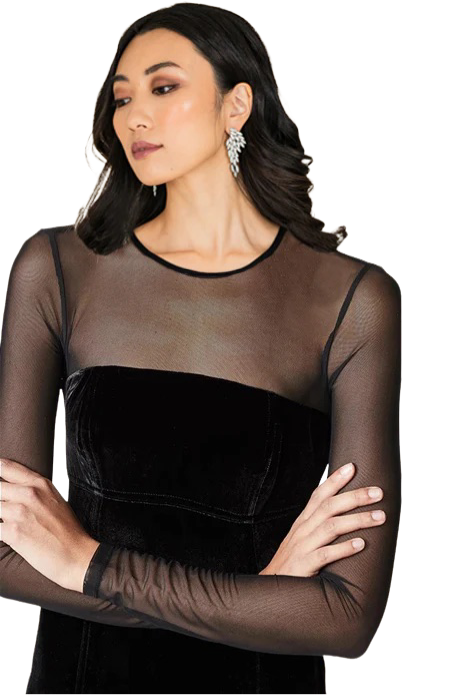 Full Length Velour Bodycon Dress Sleeve Black Velvet Dress Eliza J Dress  Black Womens Formal Illusion Neck Velvet Gown, Women's, Size: