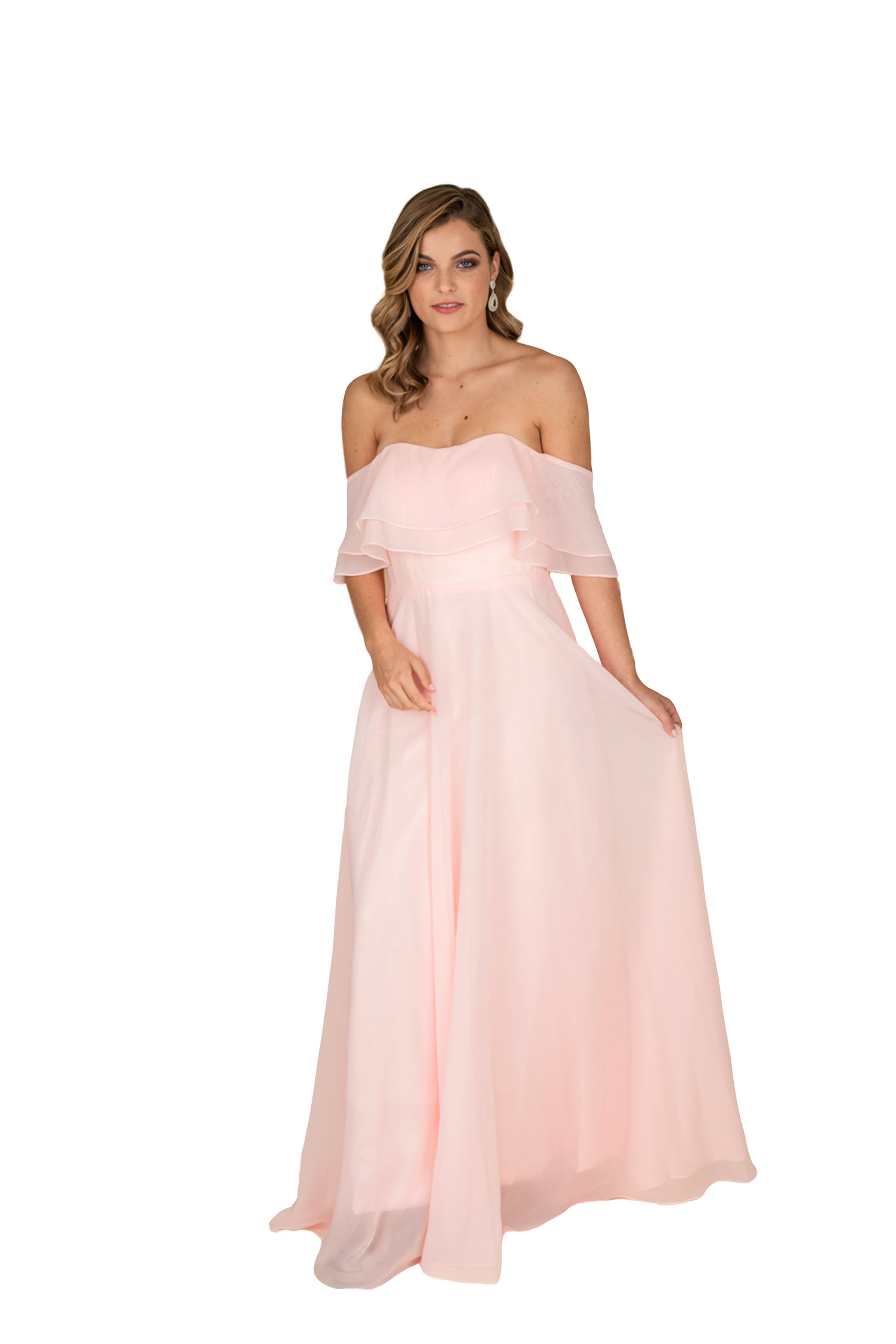 Off-The-Shoulder Chiffon Dress Flowy Flare Gown | Farahnaz NY FARAH NAZ New York Off-The-Shoulder Chiffon Dress Flowy Flare Gown | Farahnaz NY FARAH NAZ New York