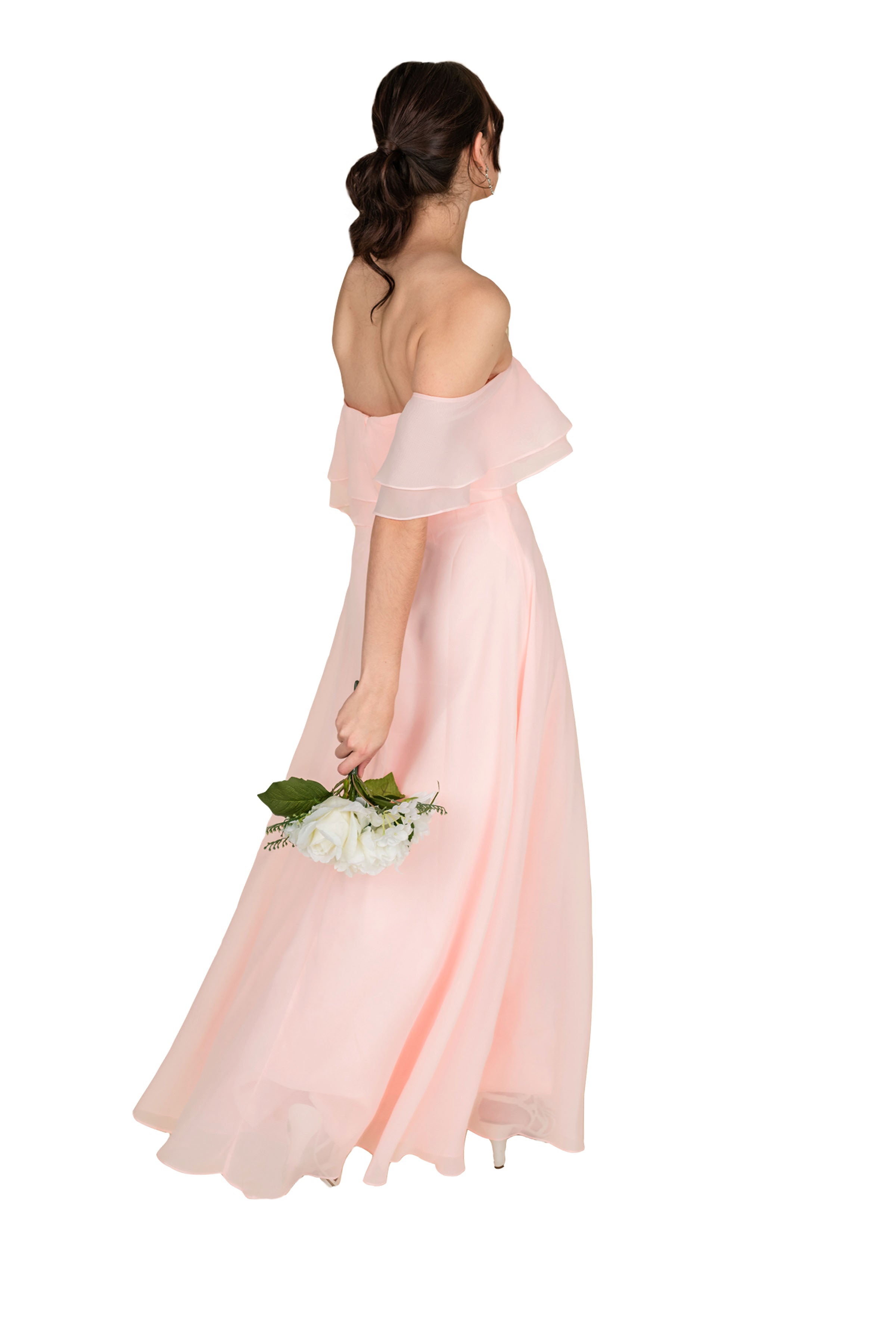 Off-The-Shoulder Chiffon Dress Flowy Flare Gown | Farahnaz NY FARAH NAZ New York Off-The-Shoulder Chiffon Dress Flowy Flare Gown | Farahnaz NY FARAH NAZ New York