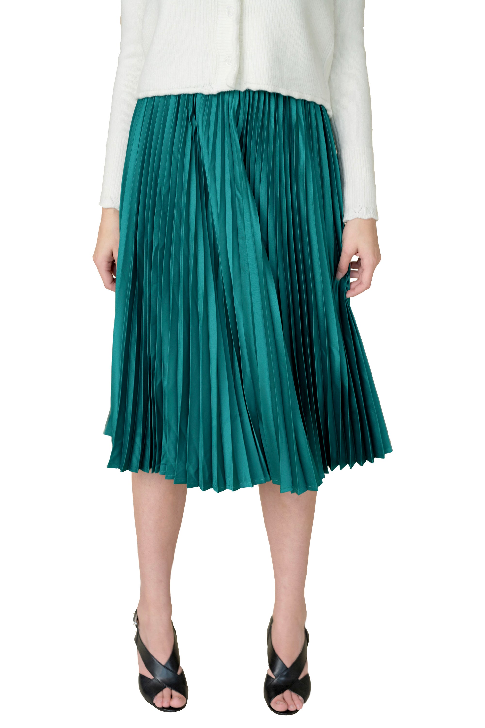 Women Emerald Green Pleated Skirt | Farah Naz New York