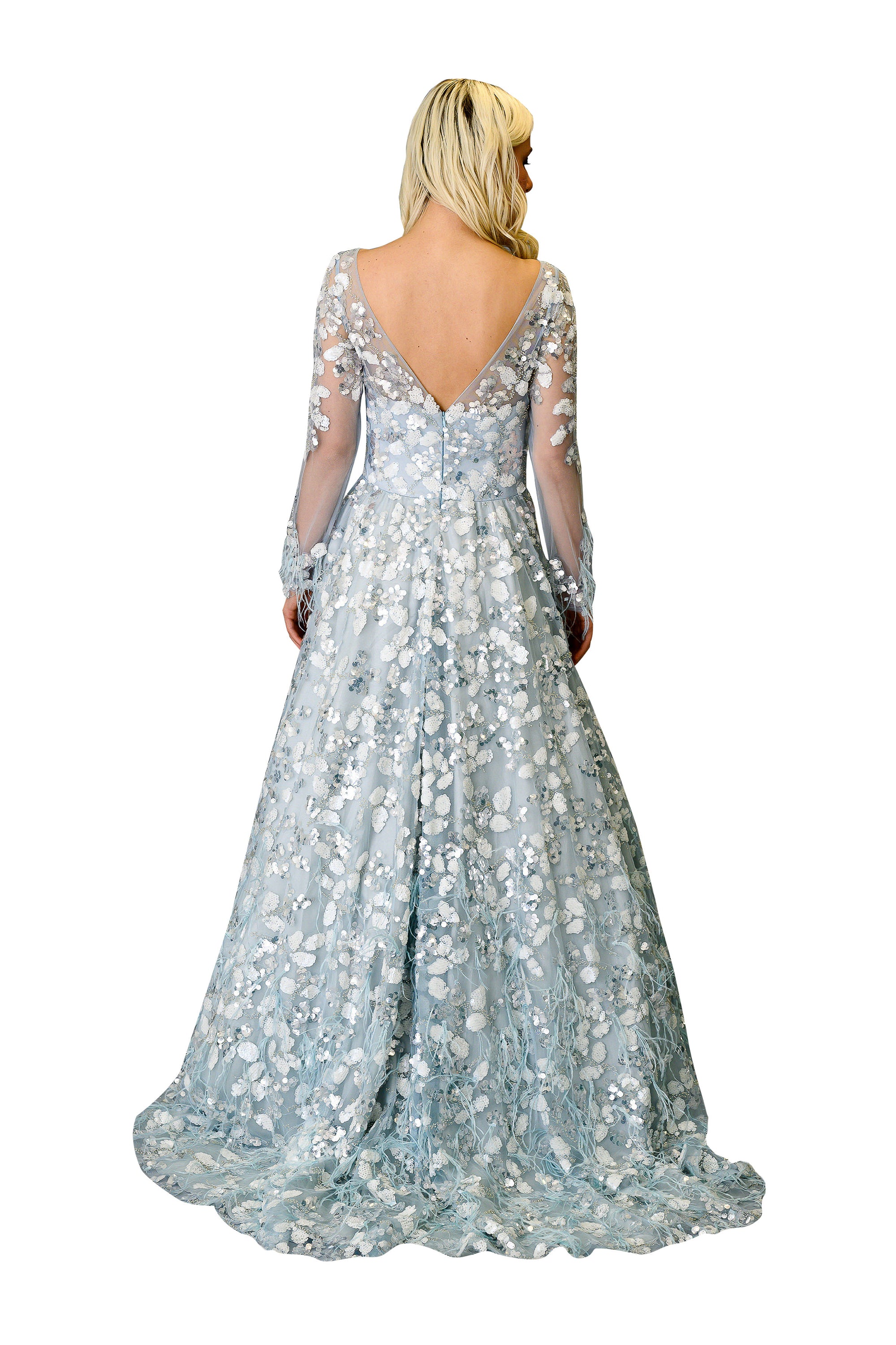 Train Ostrich Feathers Gown | Farah Naz New York