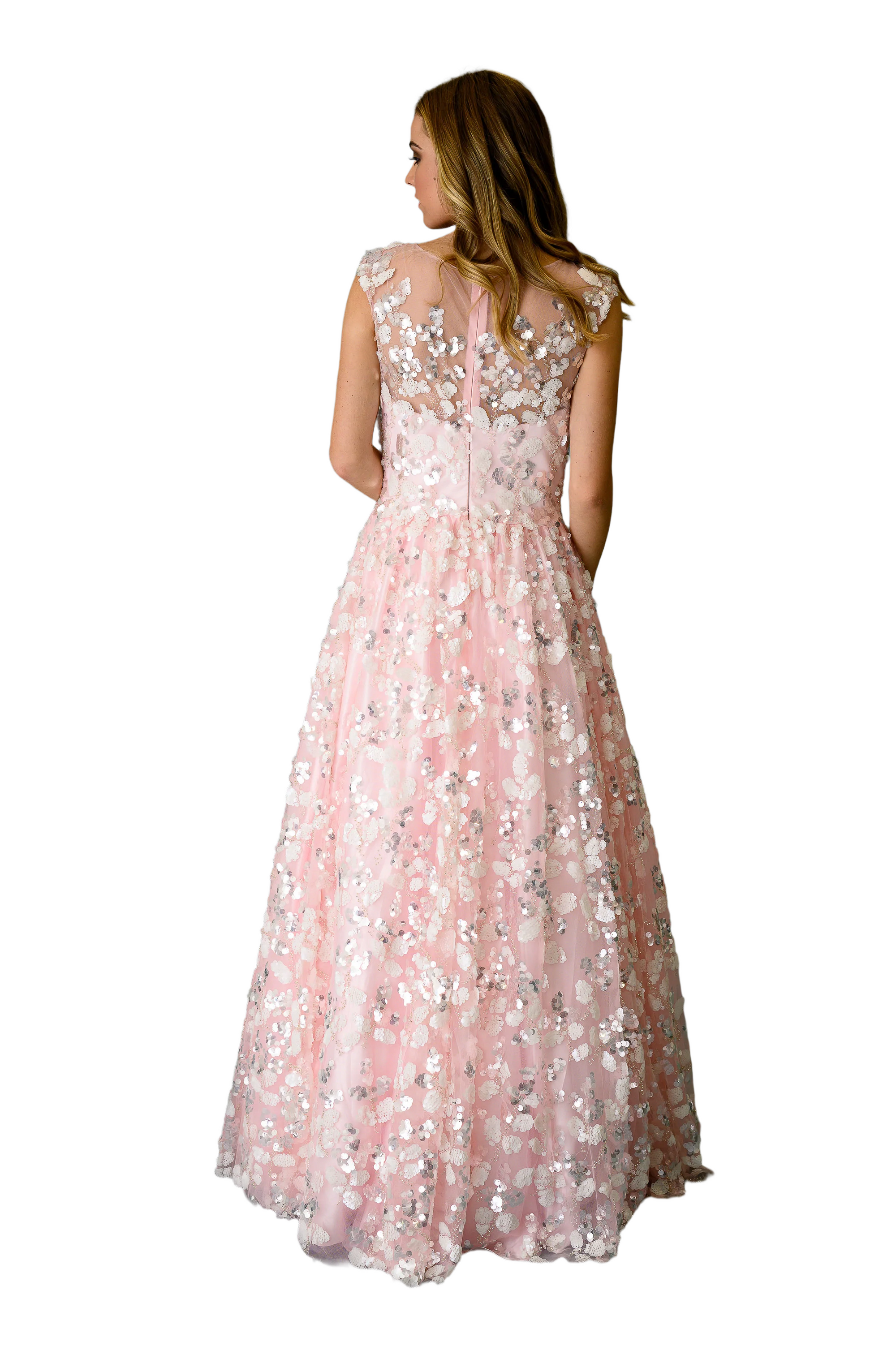 Illusion Neck Floor-length Flare Gown | Farah Naz New York
