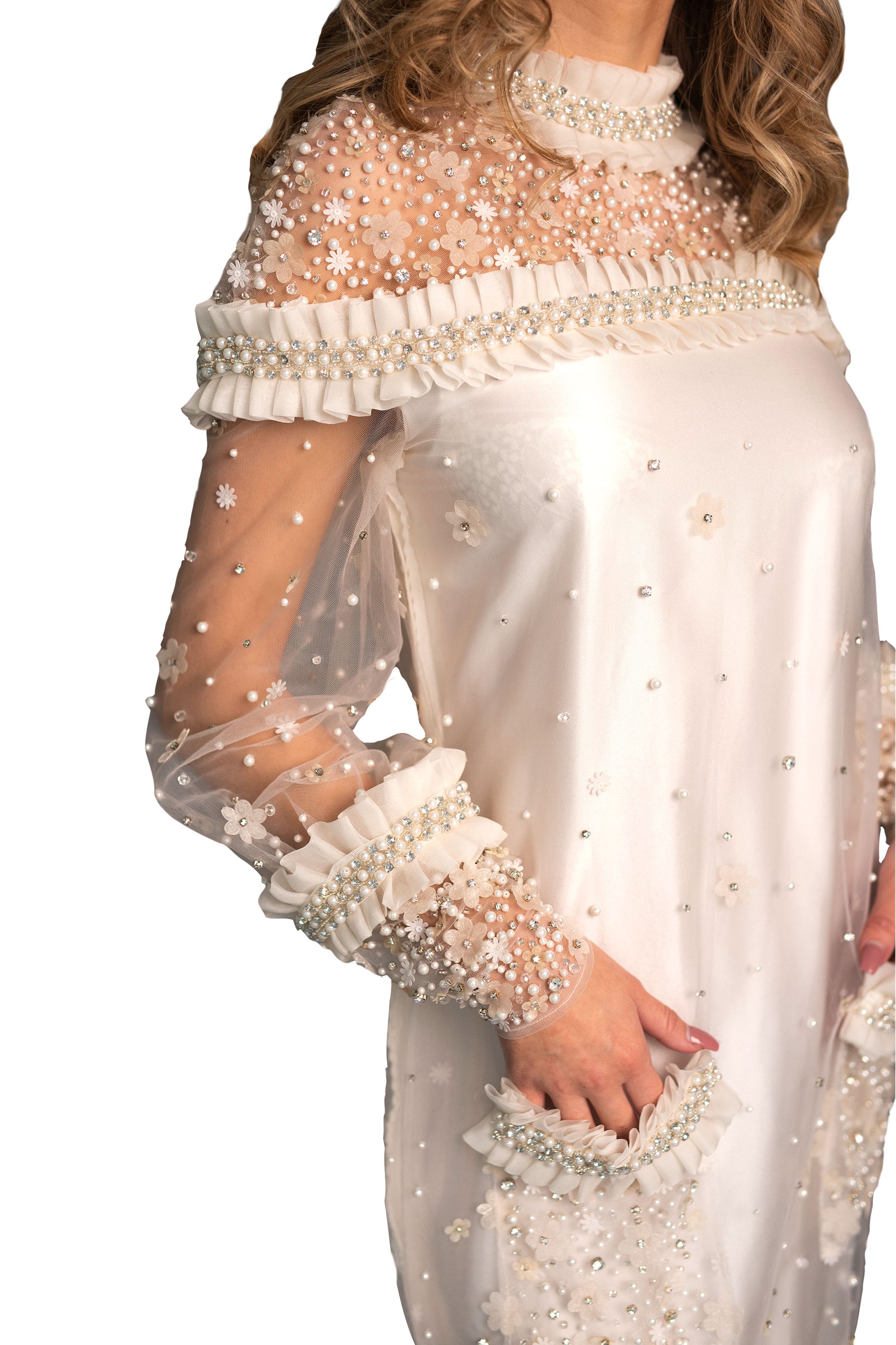 Ruffle Pearls Pockets Dress | Farah Naz New York