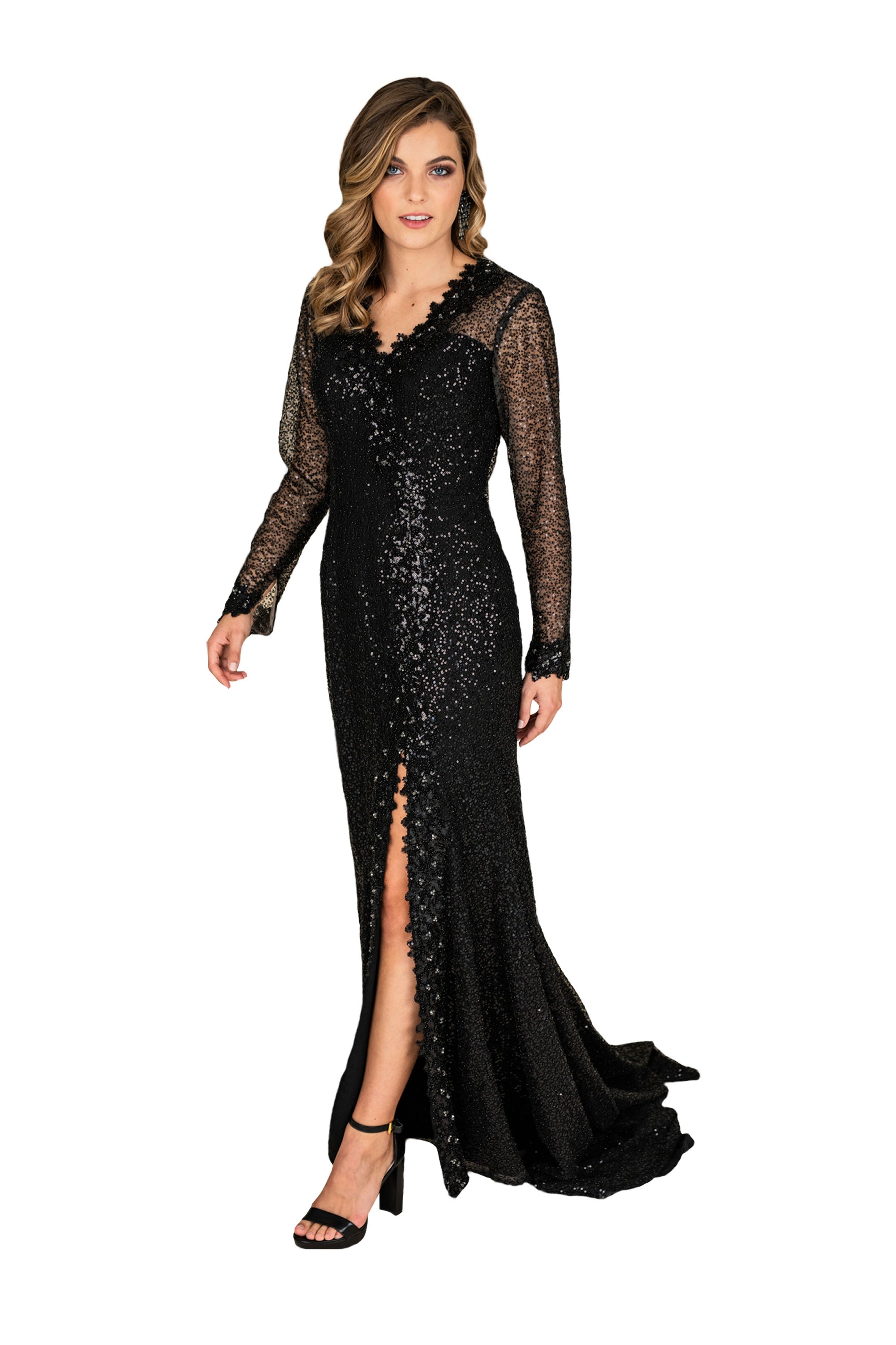 Sequins Slit Train Gown | Farah Naz New York