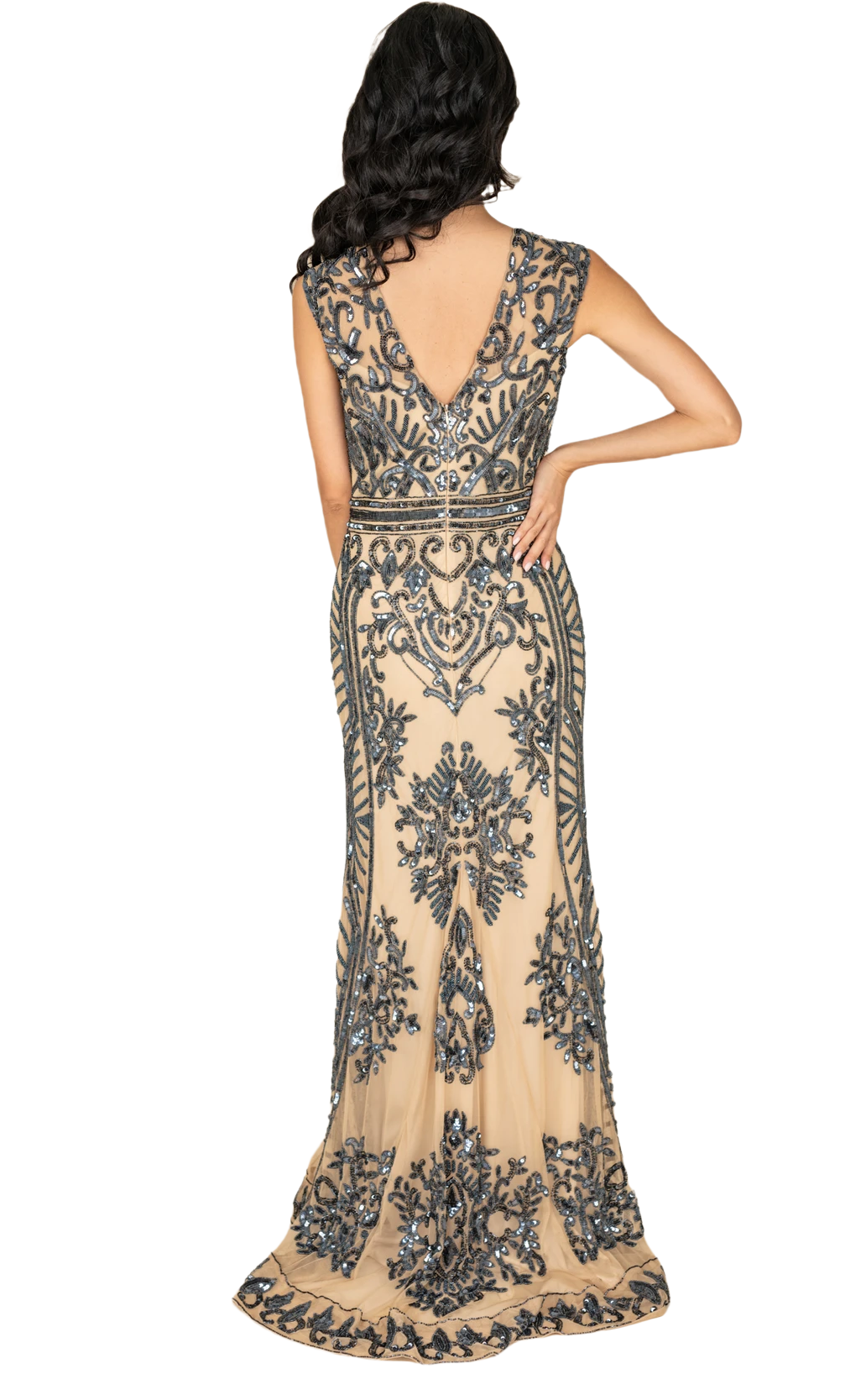 Women Sequined Sweep Gown | Farah Naz New York