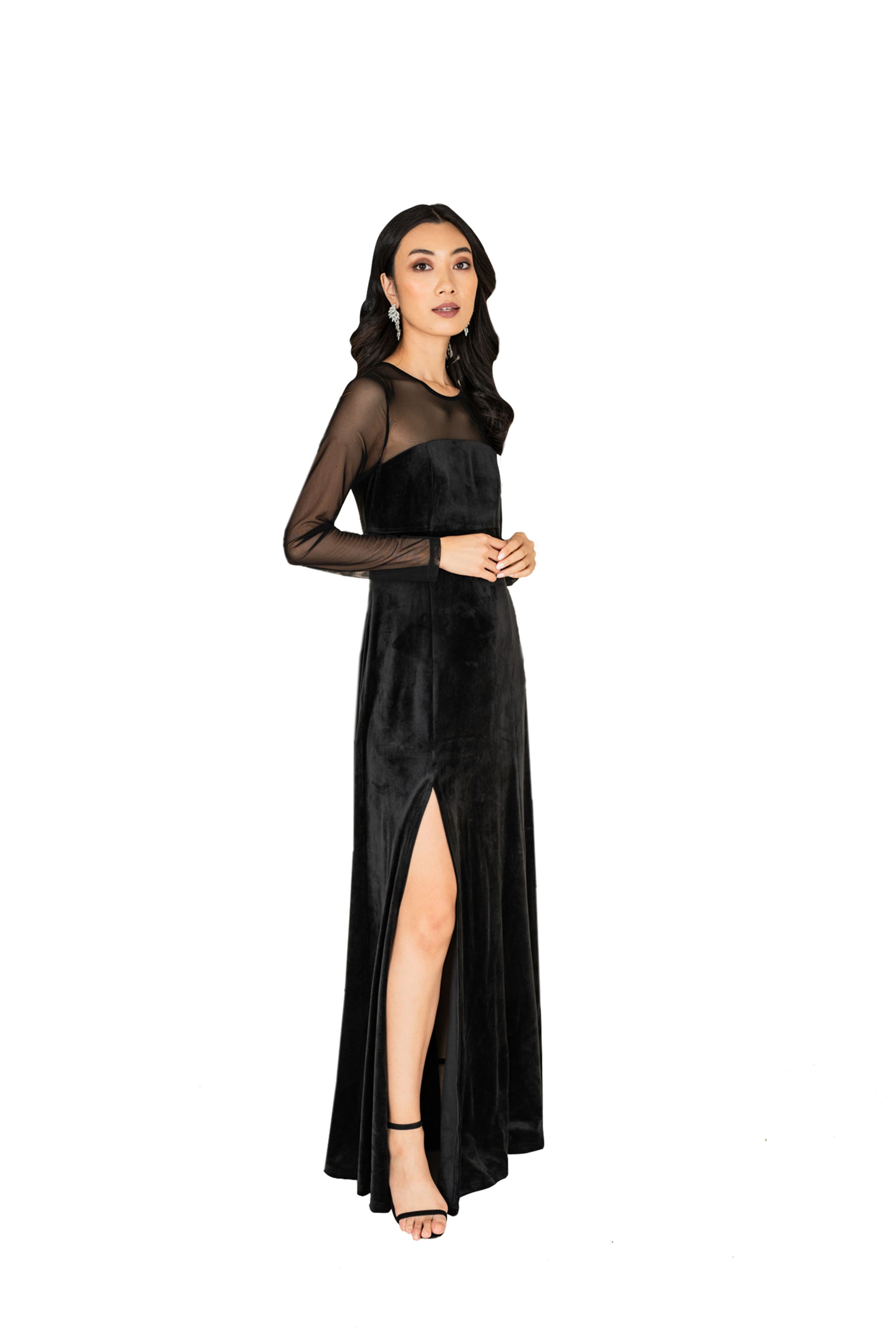 Womens Formal Illusion Neck Velvet Gown | Farah Naz New York