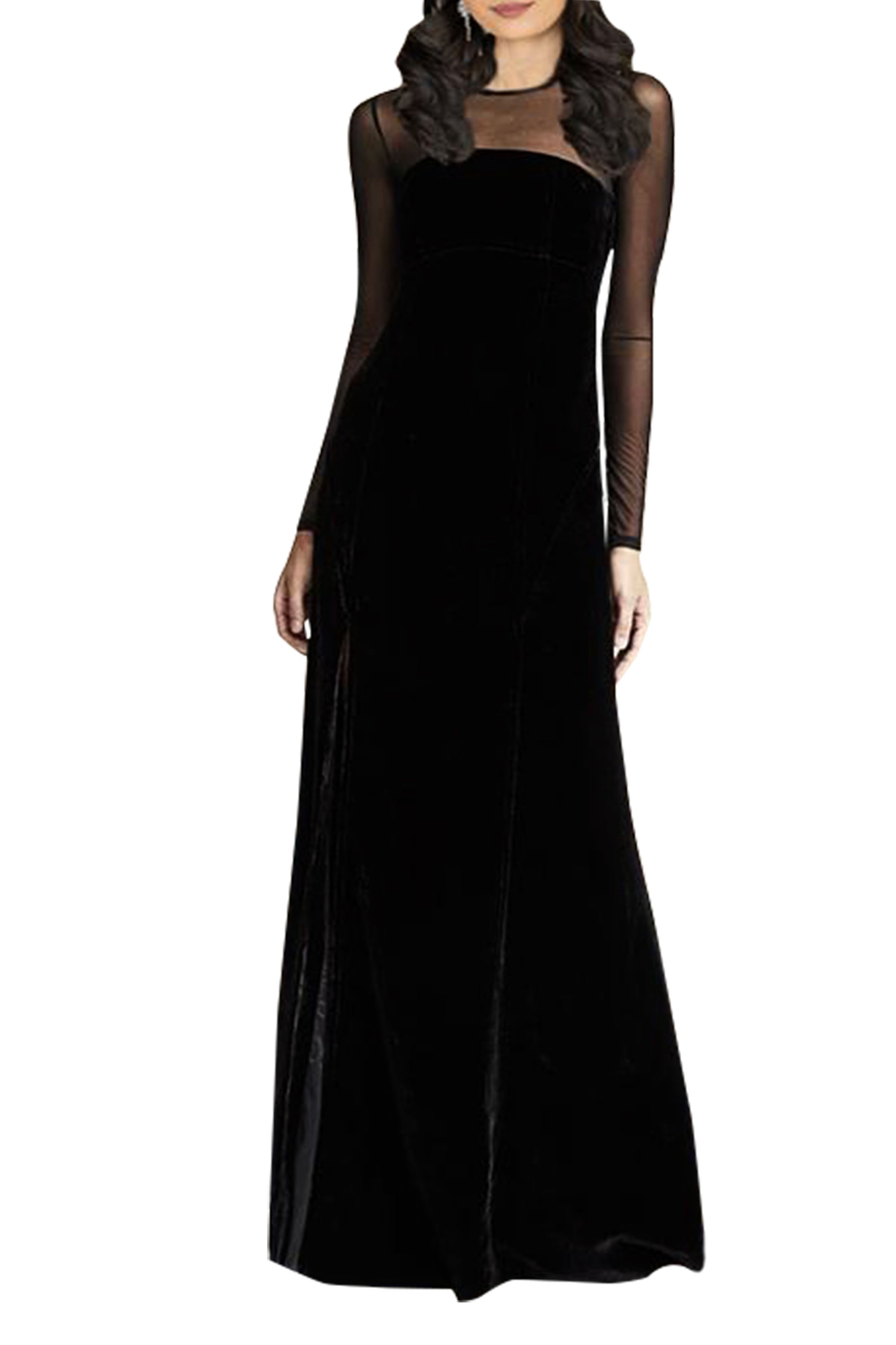 Womens Formal Illusion Neck Velvet Gown | Farah Naz New York