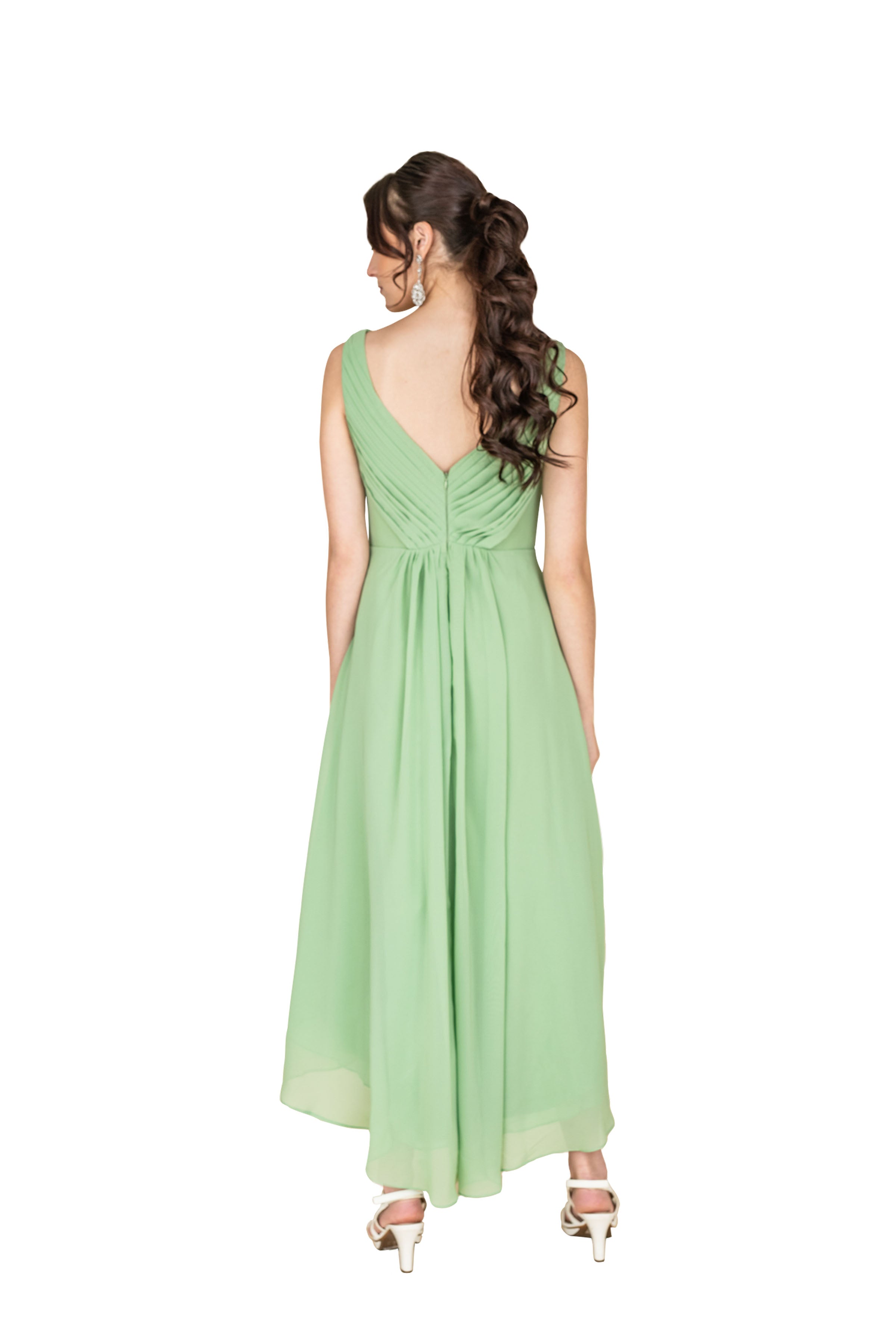 Chiffon Midi Dress with Train - Elegant Formal Gown | Farahnaz NY FARAH NAZ New York Chiffon Midi Dress with Train - Elegant Formal Gown | Farahnaz NY FARAH NAZ New York