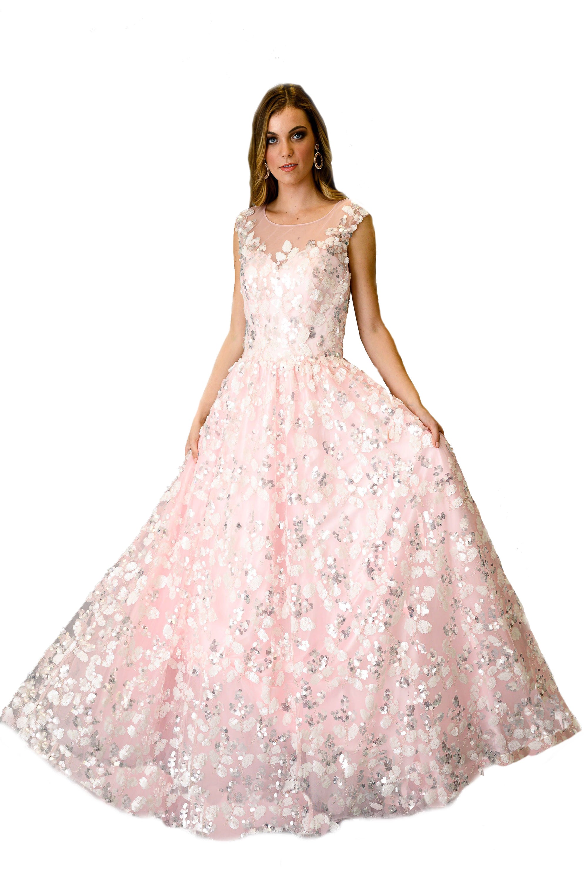 Illusion Neck Floor-length Flare Gown | Farah Naz New York