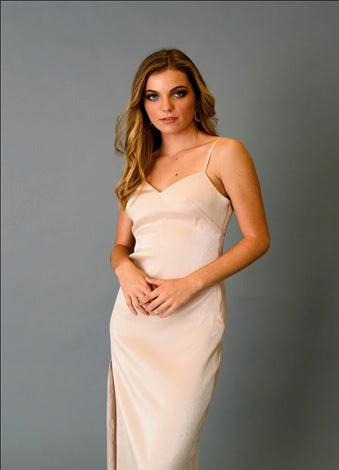 A Caucasian Model Posing in the Slip Dress