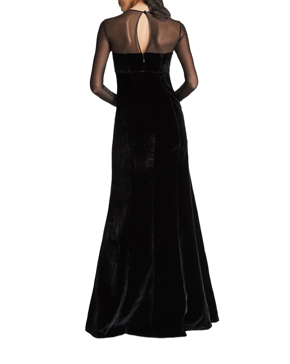 Farah Naz New York Womens Formal Illusion Neck Velvet Gown - Black - 12