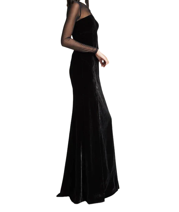 womens long velvet dress Plum Velvet One Shoulder With Shoulder Bow Dress