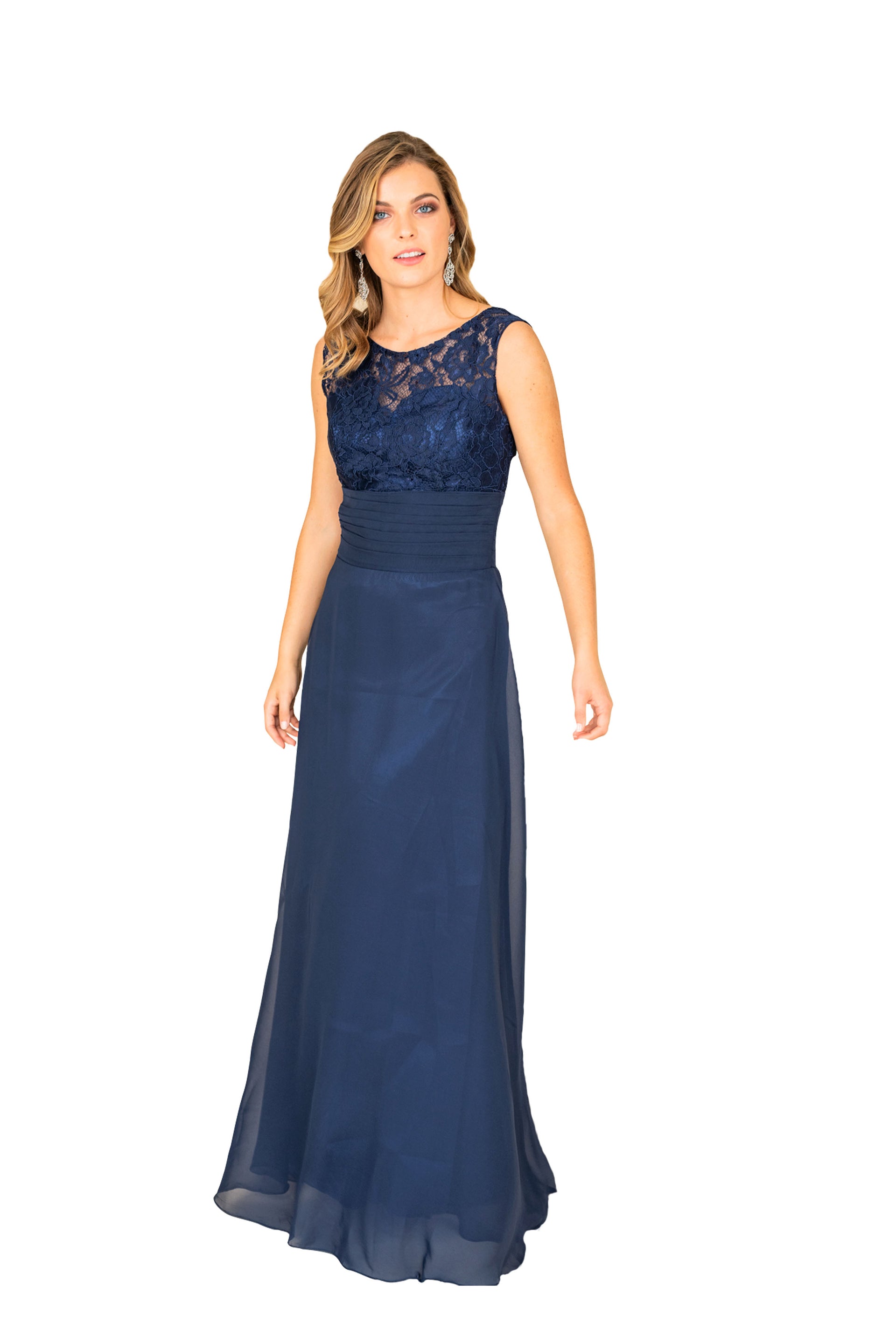 A-Line Chiffon Gown Flowy Formal Dress | Farahnaz NY 8 / Navy Blue A-Line Chiffon Gown Flowy Formal Dress | Farahnaz NY 8 / Navy Blue