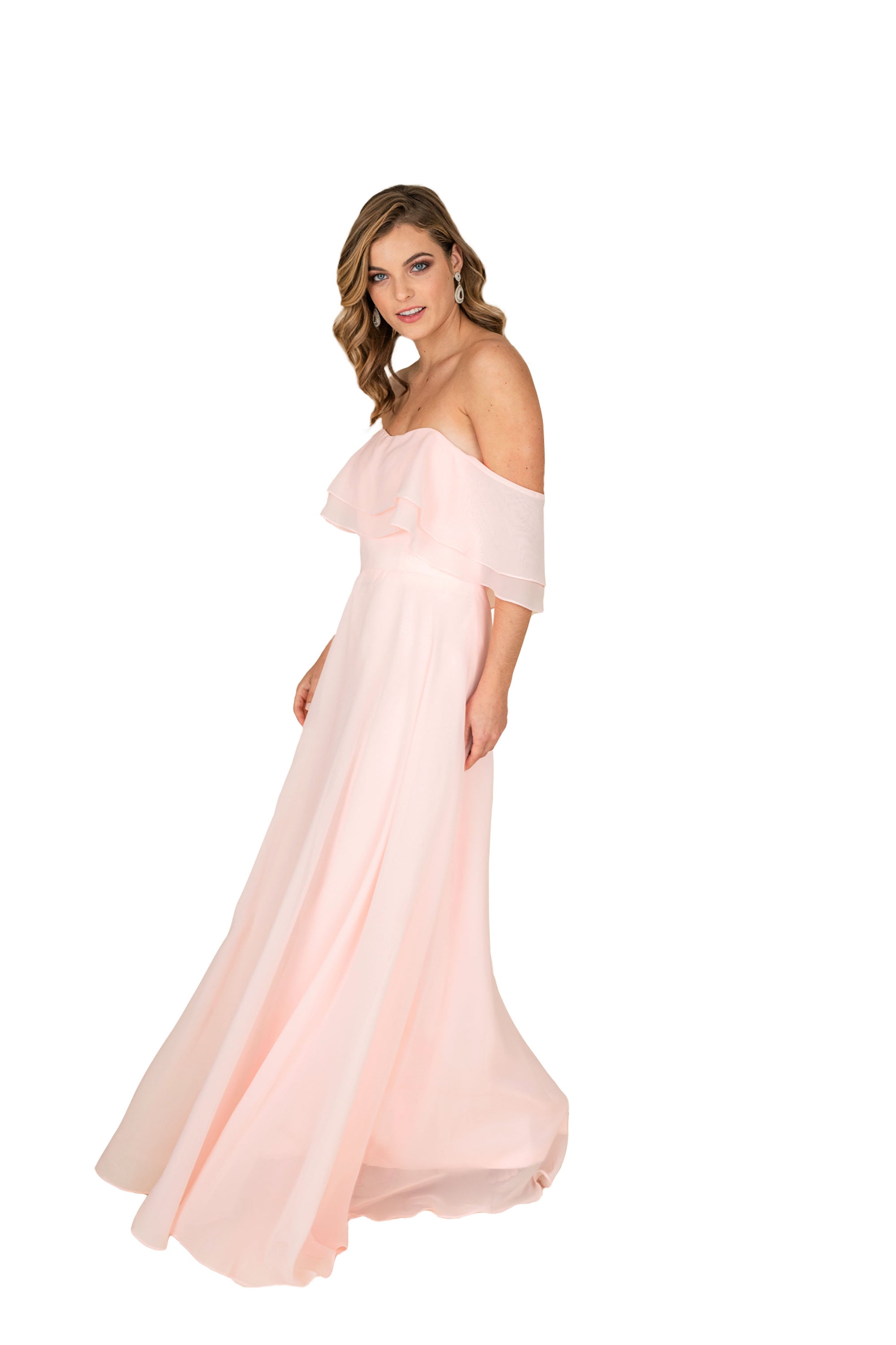Off-The-Shoulder Chiffon Dress Flowy Flare Gown | Farahnaz NY FARAH NAZ New York Off-The-Shoulder Chiffon Dress Flowy Flare Gown | Farahnaz NY FARAH NAZ New York