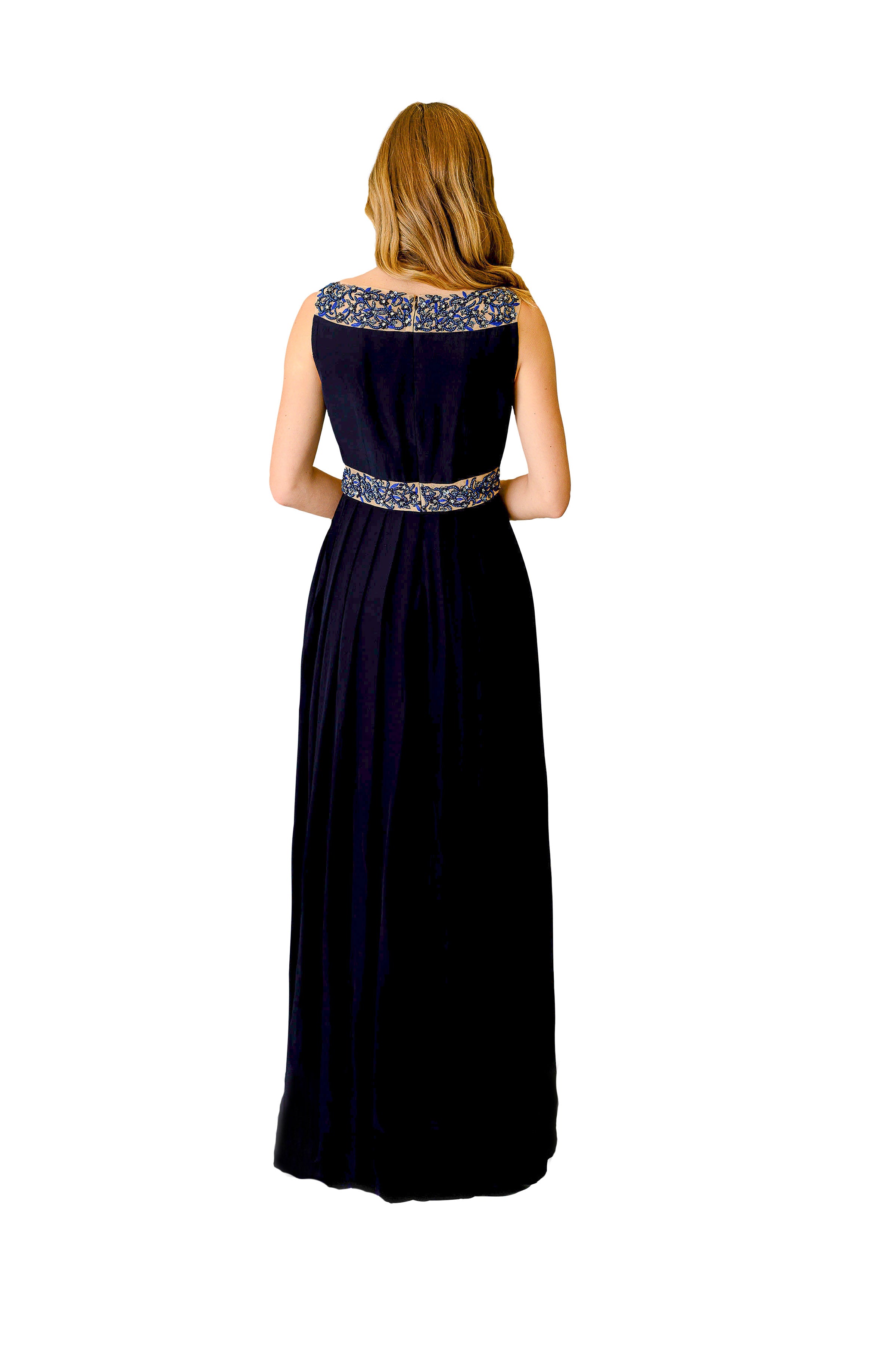 Quiz fashion navy chiffon high neck maxi dress