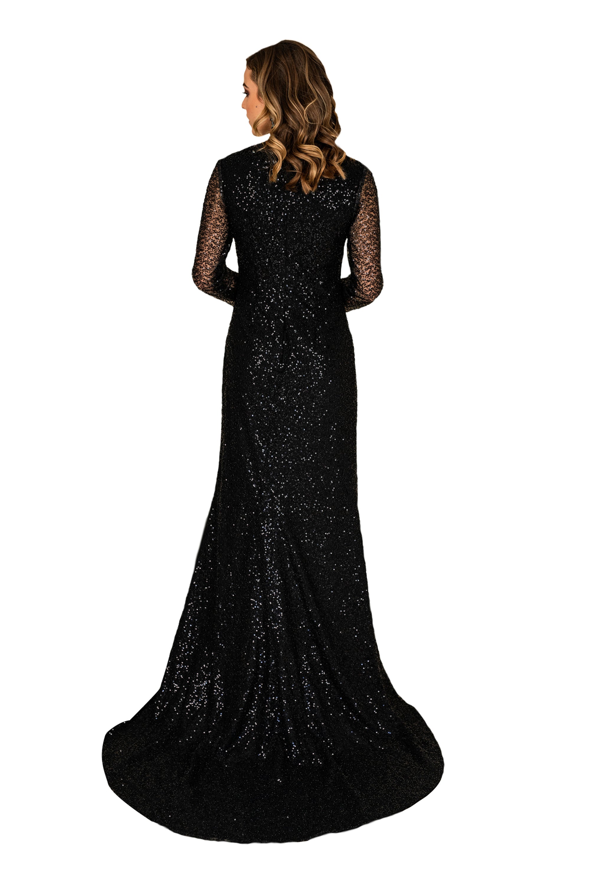black sequin dress with train V Neck Long Black Sequin Bridesmaid Dress Black Sequin Long Black Dress With Train V Neck